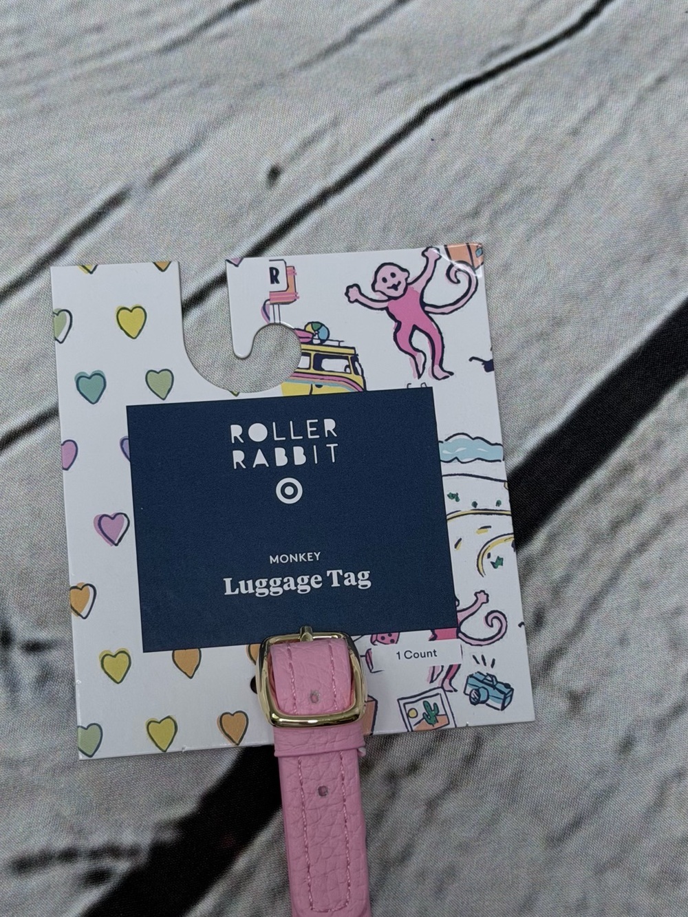 Roller Rabbit Pink and Orange Monkey Luggage Tag - Picture 2 of 6